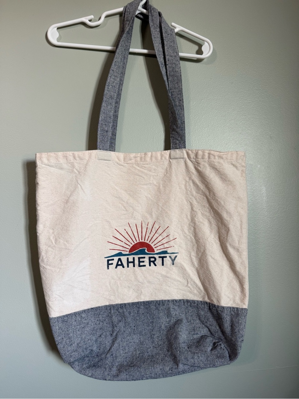 Faherty Brand Signature Canvas Logo Tote Bag Reusable Beach Market Shopper Grey